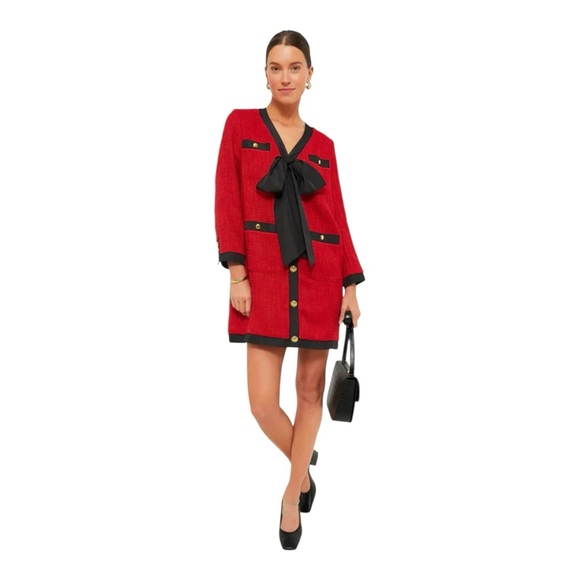 NWT Pomander Place Red Coco Tweed Bow Dress